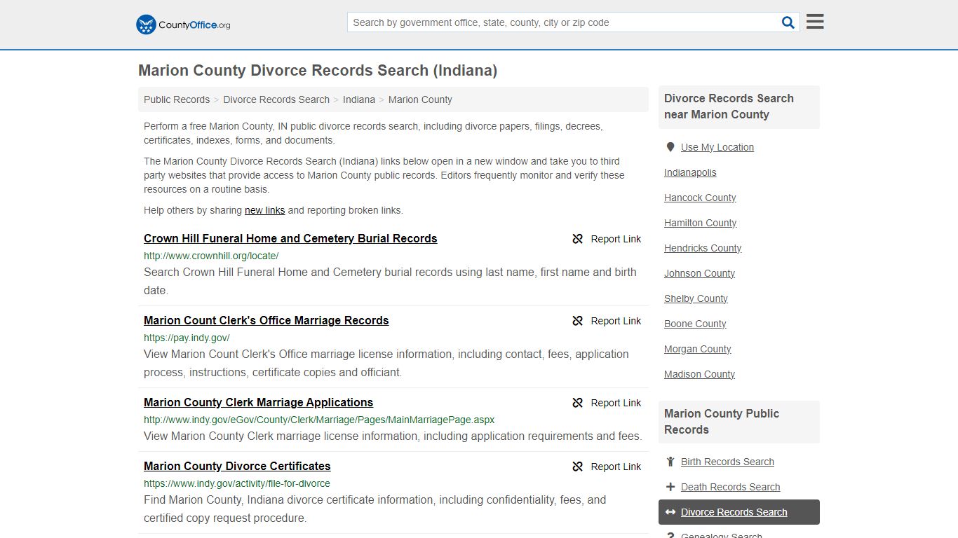 Marion County Divorce Records Search (Indiana) - County Office